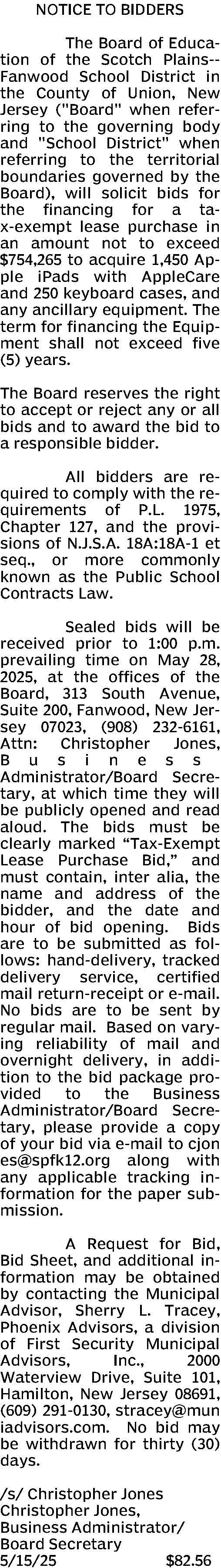 Notice to Bidders printed